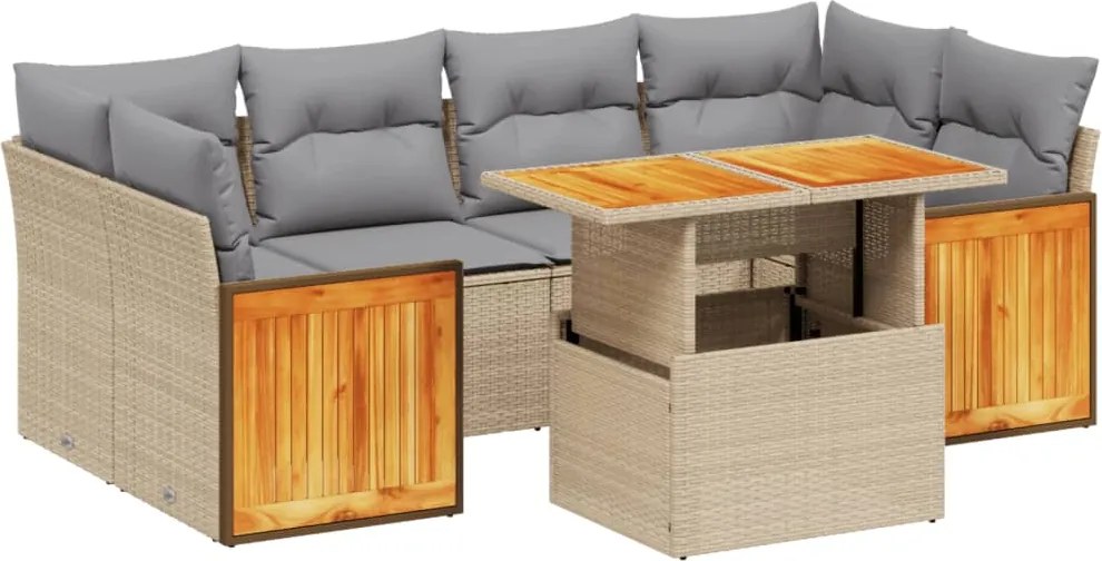 vidaXL Set canapele de grădină, 7 piese, cu perne, bej, poliratan