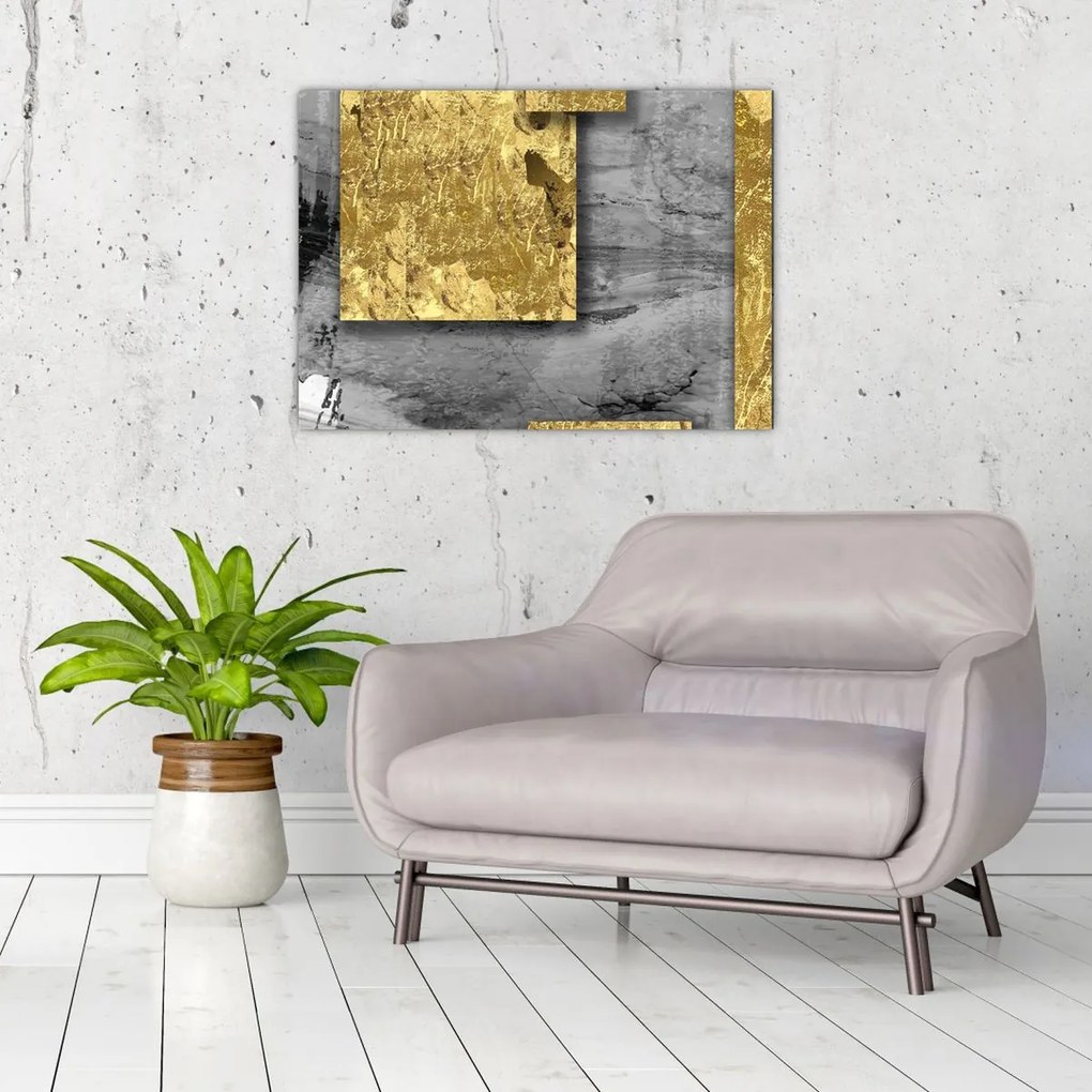 Tablou pe sticlă - Pătrate de aur N⁰2 (70x50 cm)