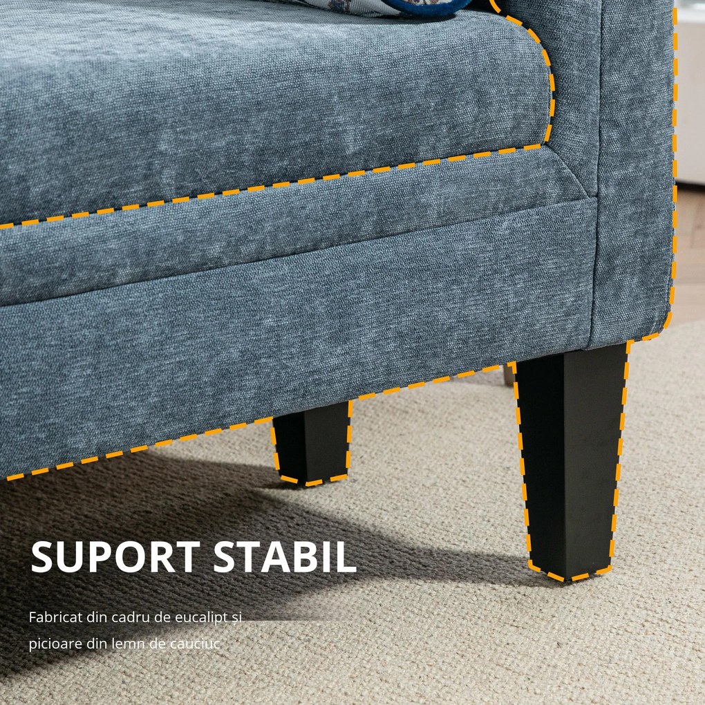 HOMCOM Bancă Capitonată pentru Dormitor cu Brațe, 2 Perne Cilindrice și Picioare din Lemn, 115,5x45x56 cm, Gri | Aosom Romania