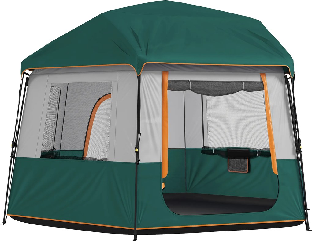Outsunny Cort de camping pentru 4-6 persoane, stabil, impermeabil 3000mm, cort familial cu acoperire superioară detașabilă, protecție UV30+, verde | Aosom Romania