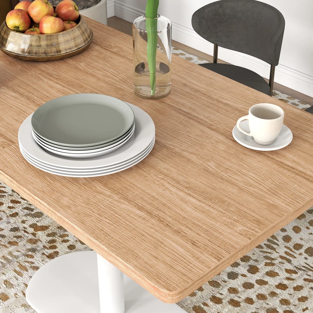 HOMCOM Masă dreptunghiulară pentru 6 persoane, 120 x 70 x 75 cm, masă de bucătărie cu picior central și blat gros stejar alb | Aosom Romania