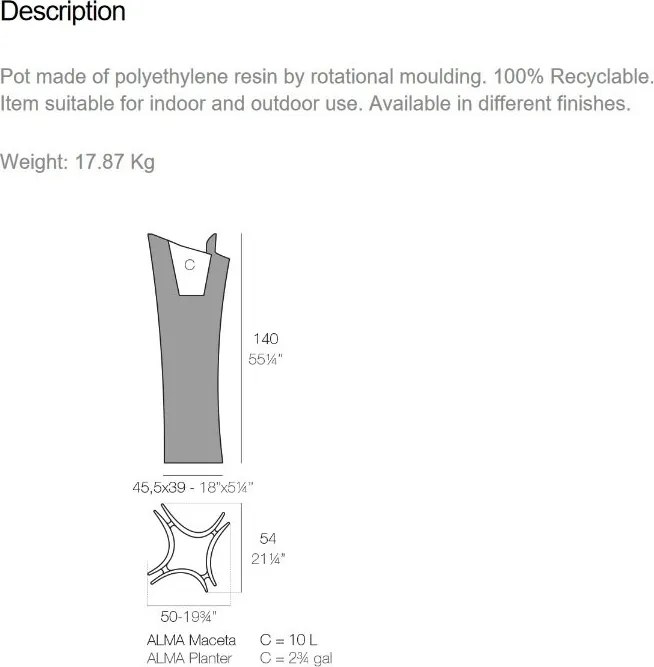 Ghiveci de flori/Jardiniera plante design modern exterior/interior ALMA PLANTER 53013R Vondom