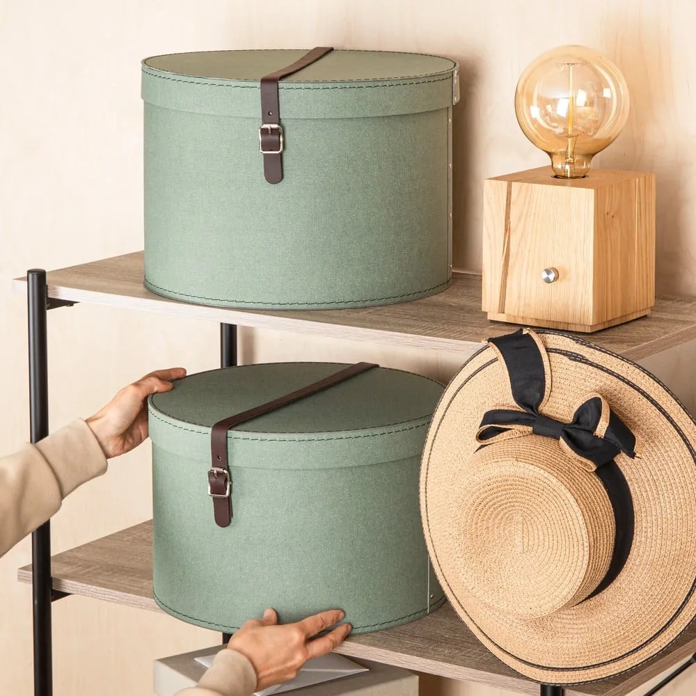 Cutii de depozitare verde-mentă 2 buc. din carton cu capac ø 37,5x25,5 cm Rut – Bigso Box of Sweden