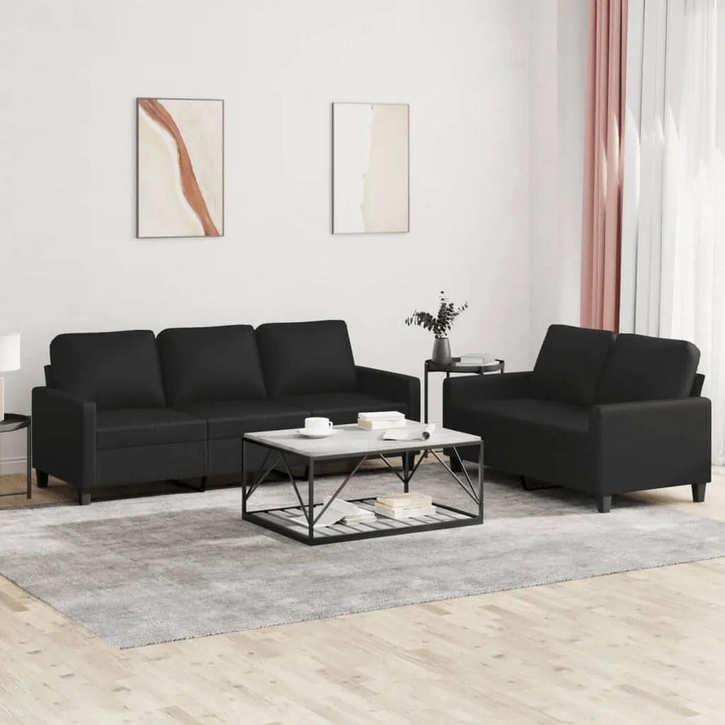 3201418 vidaXL Set de canapele cu perne, 2 piese, negru, piele ecologică
