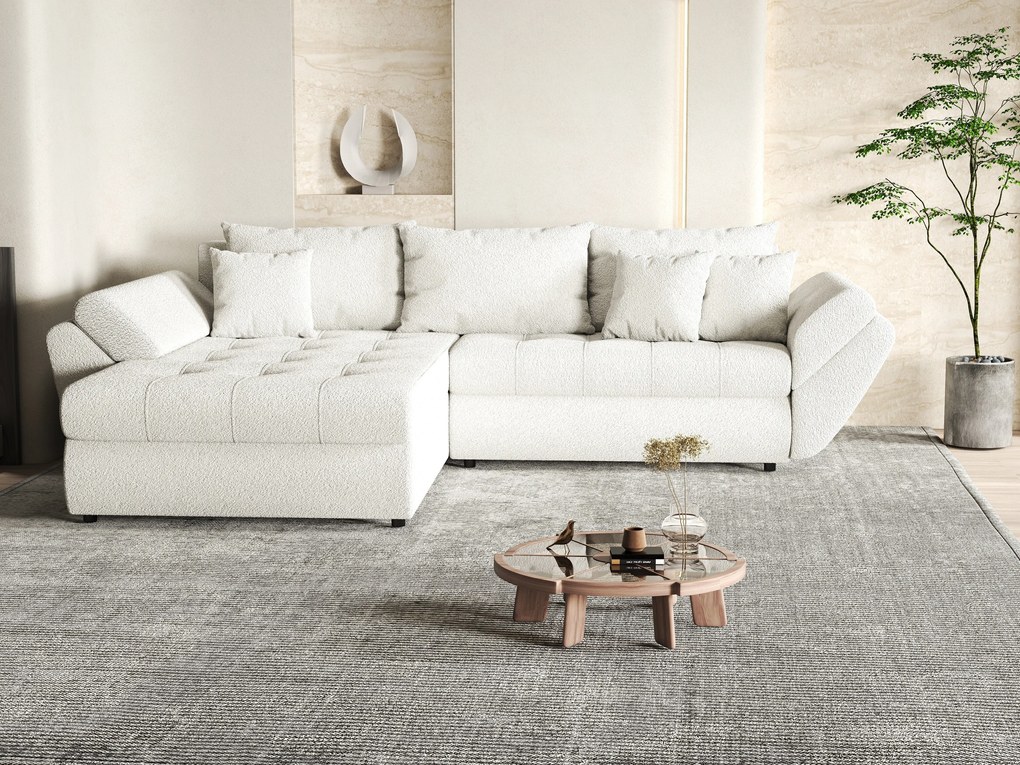 Colțar extensibil dumonde cu ladă de depozitare si sezut confortabil din spuma high-density, Loana Euphoria Ivory 270x185 cm