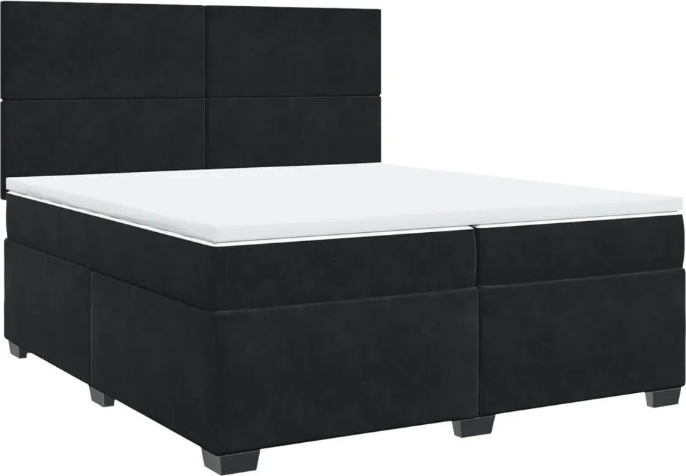 vidaXL Pat box spring cu saltea, negru, 200x200 cm, catifea