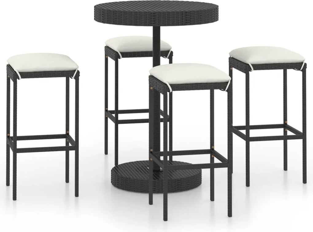 vidaXL Set mobilier bar de grădină cu perne, 5 piese, negru, poliratan