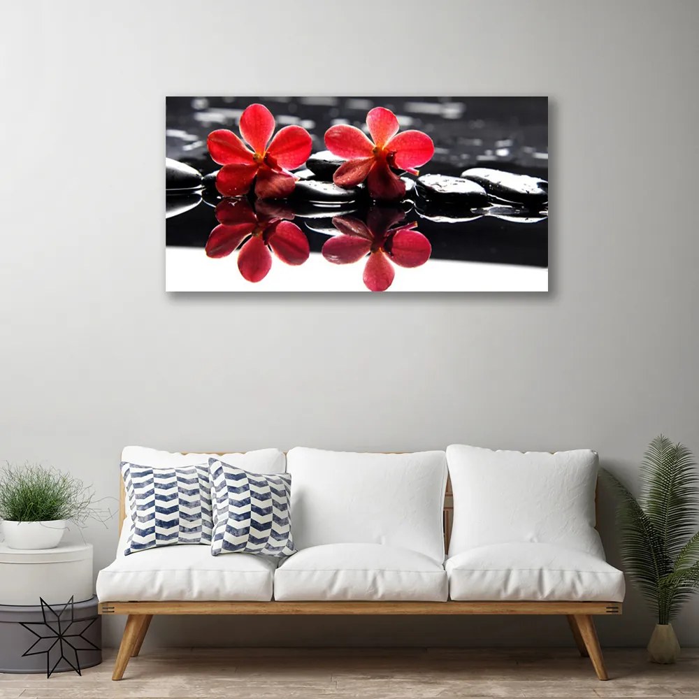 Tablou pe panza canvas Pietrele florale flori Roșu Negru
