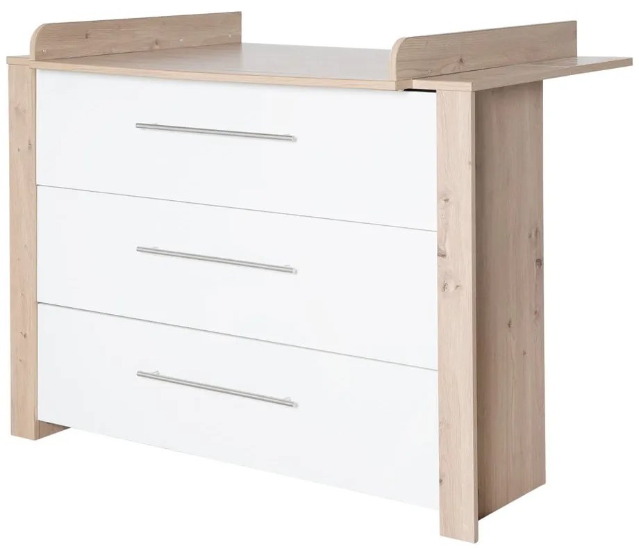 Comodă de copii albă/în culoare naturală joasă cu aspect de lemn de stejar cu masă de schimbat 112x98 cm – Roba