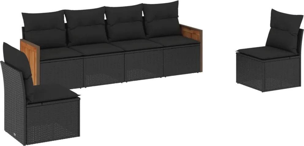 vidaXL Set mobilier de grădină cu perne, 6 piese, negru, poliratan