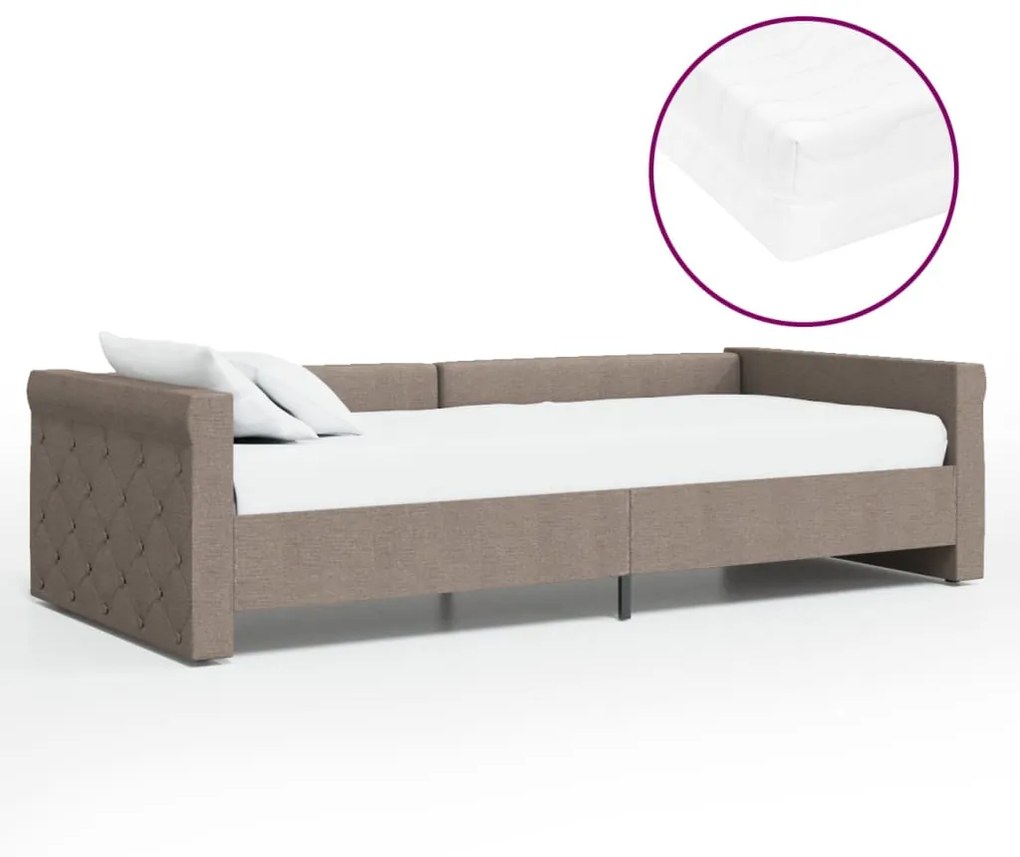 3080340 vidaXL Pat de zi cu saltea și USB, gri taupe, 90x200 cm, textil