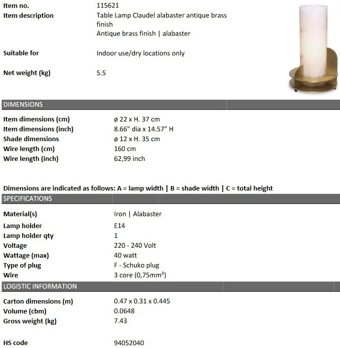 Veioza, lampa de masa design LUX Claudel, alama 115621 HZ