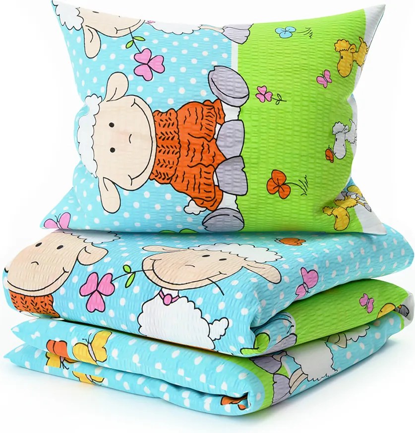 Lenjerie de pat din crep pentru patut OVECKY albastru Dimensiune lenjerie de pat: 45 x 65 cm | 90 x 135 cm