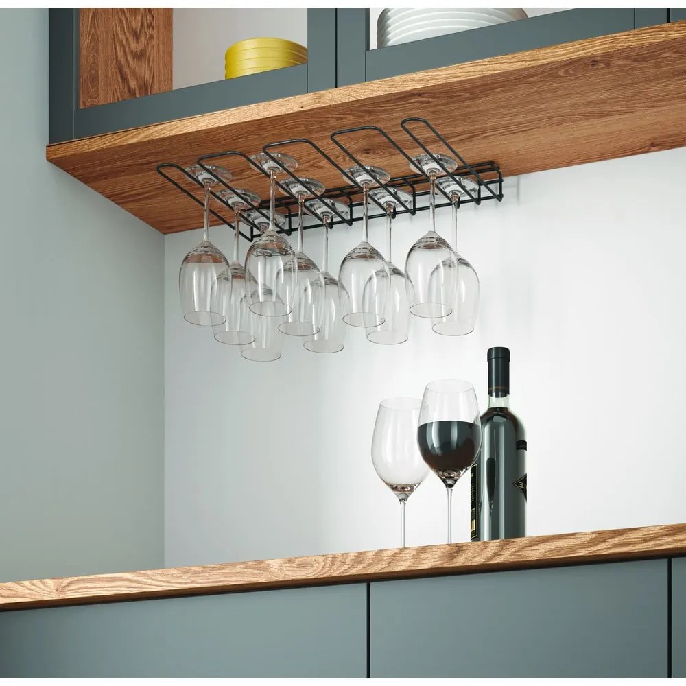 Suport de perete pentru sticle de vin Metaltex Wine Glass, negru