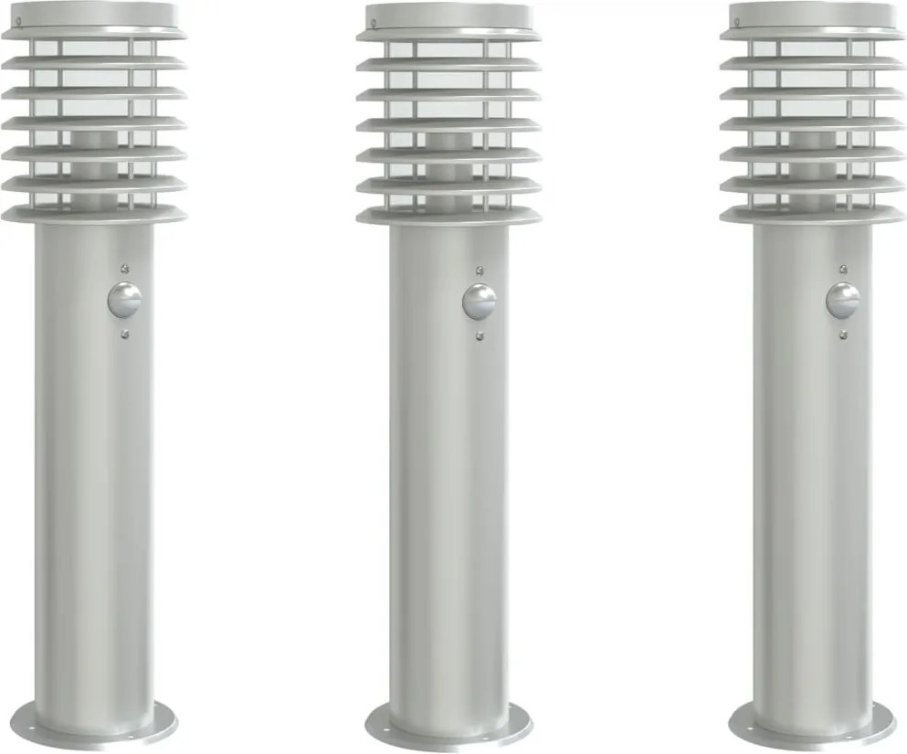 vidaXL Lămpi exterioare de podea senzor 3 buc argintiu 60 cm oțel inox
