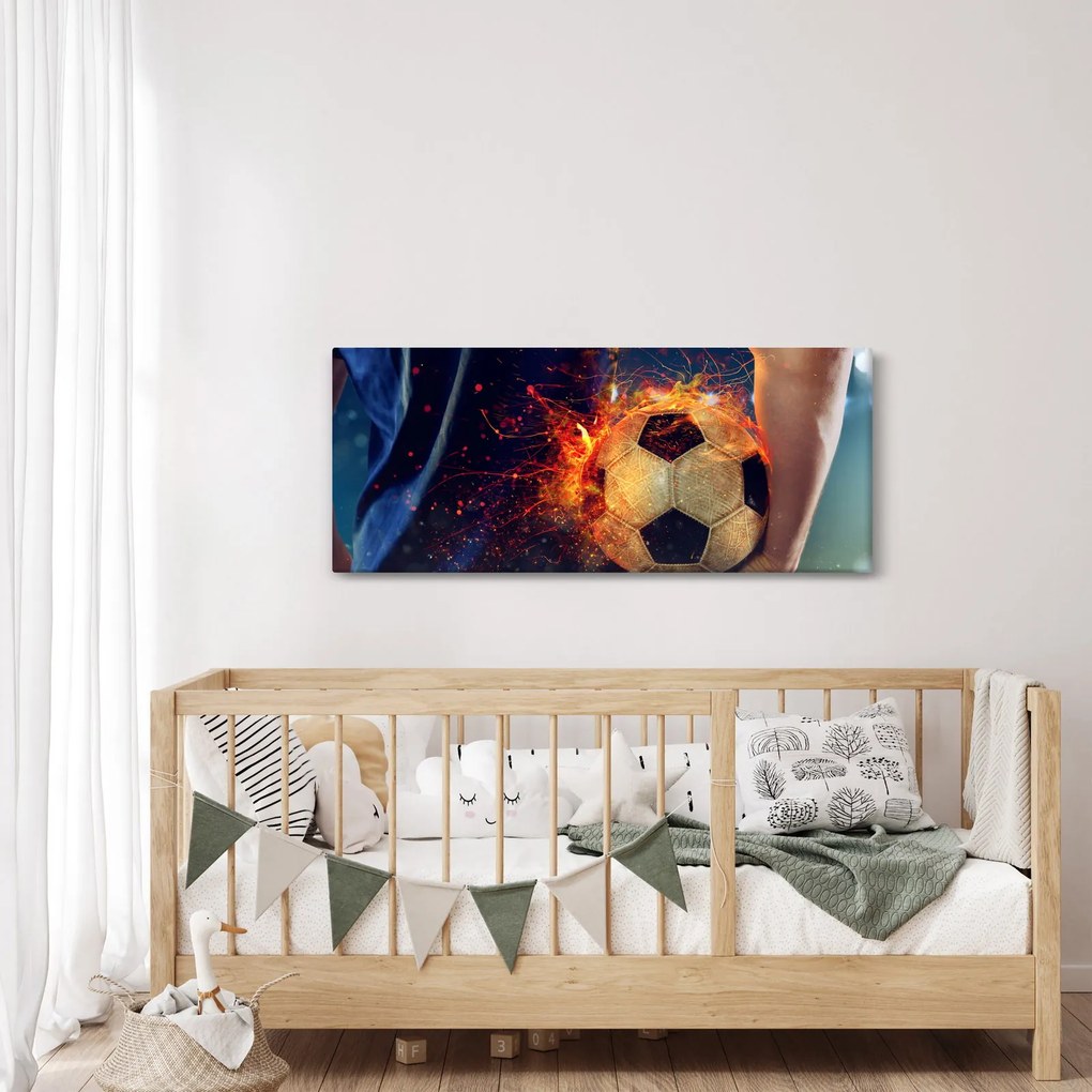 Tablou - Minge de fotbal în flăcări (120x50 cm)