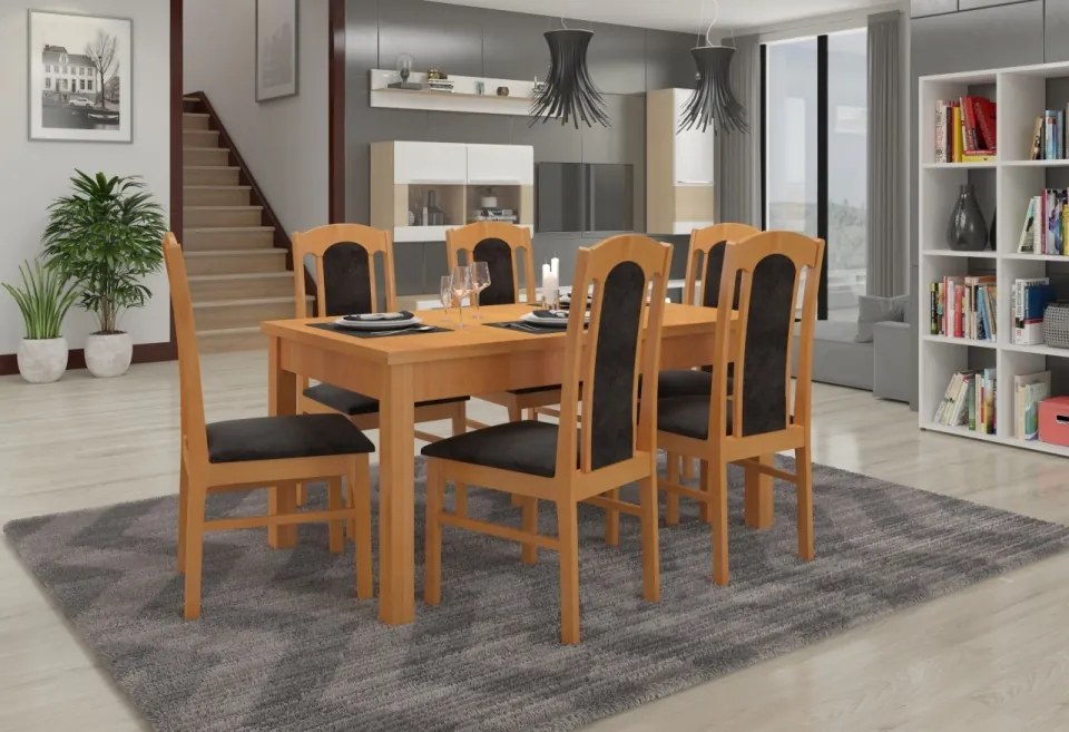 Set de masa extensibila si 6 scaune tapitate, RODOS 53, ADRK Furniture (Culoare: Stejar)