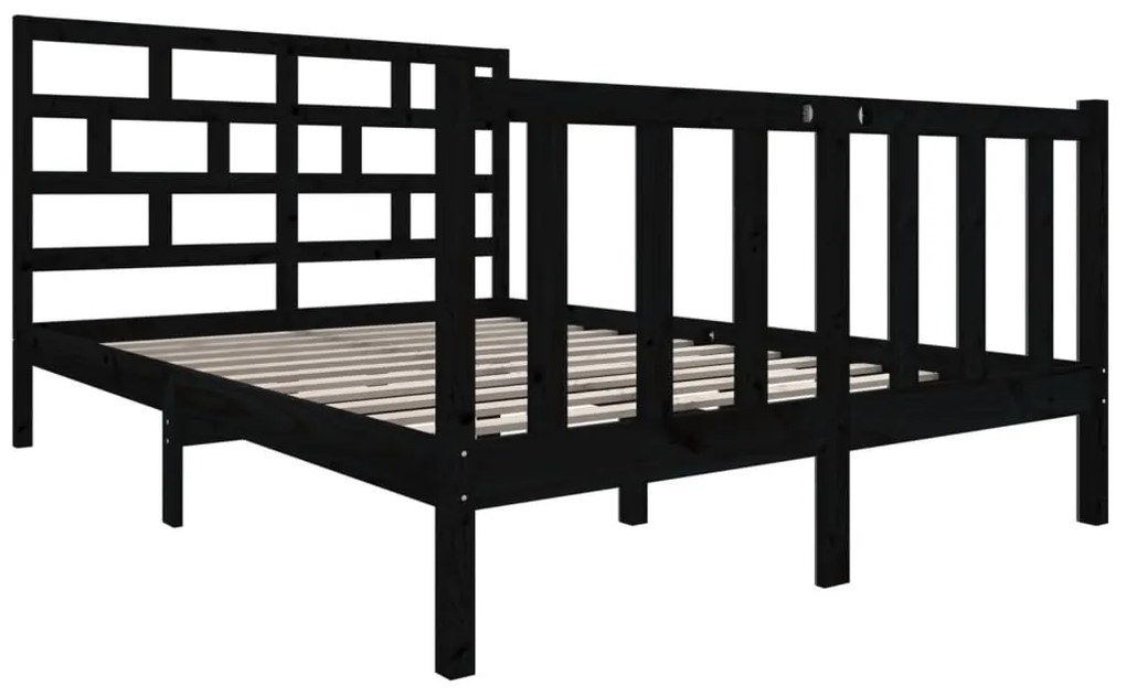 Cadru de pat Small Double 4FT, negru, 120x190 cm, lemn masiv Negru, 120 x 190 cm