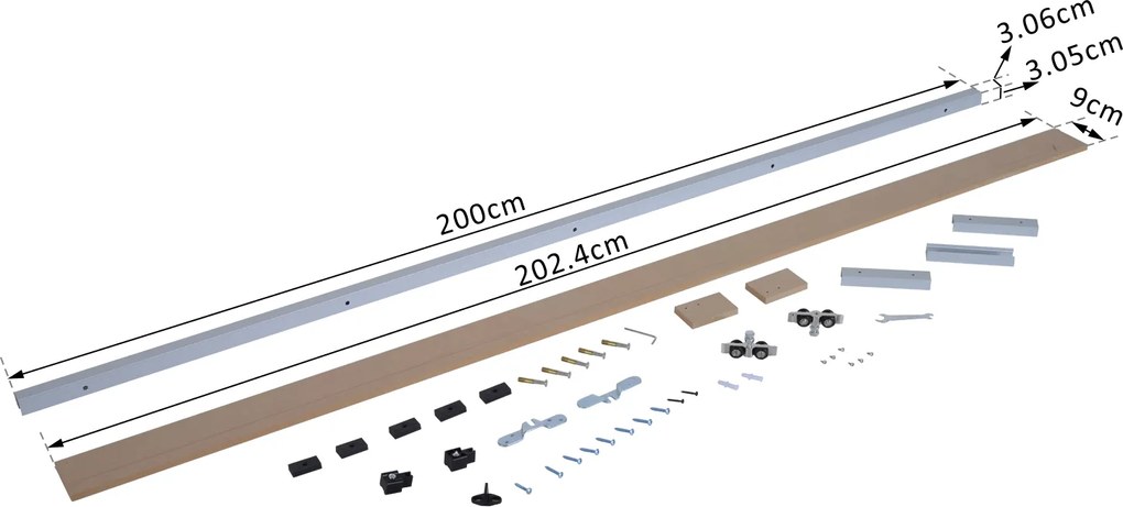 HOMCOM sina cu set de accesorii pentru usi glisante din lemn rustic | Aosom Romania