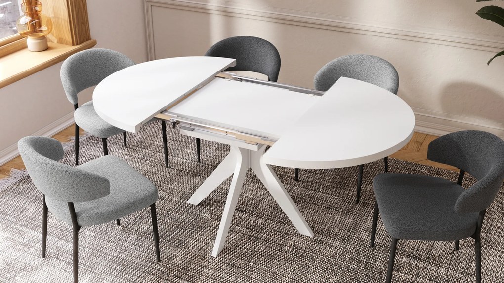 Mazzoni RENZO Alb - MASĂ ROTUNDĂ Ø110 EXTENSIBILĂ PÂNĂ LA 180 cm | PENTRU BUCĂTĂRIE SUFRAGERIE LIVING RETRO