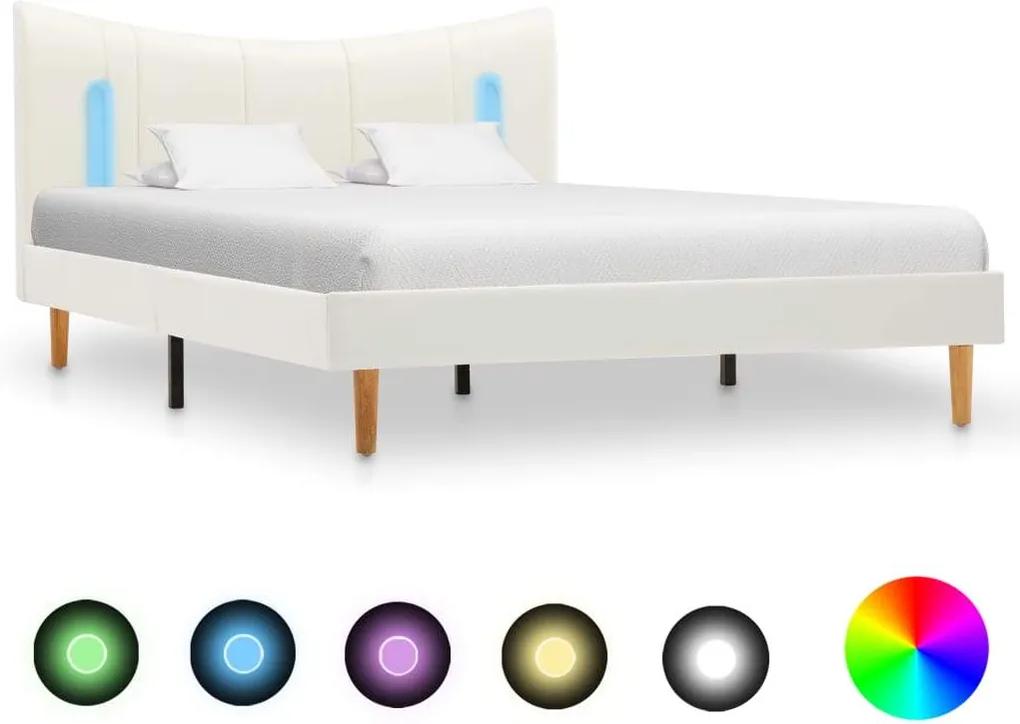 Cadru de pat cu LED, alb, 120 x 200 cm, piele ecologica