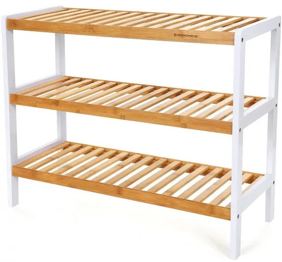 Pantofar Cu 3 Rafturi Bamboo, Alb si Natur 70 x 55 x 26 cm