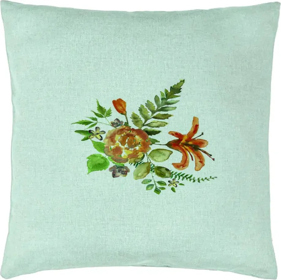 Perna Decorativa, Model Florale, 40x40 cm, Verde Menta, Husa Detasabila, Perna Inclusa, BEKZ®