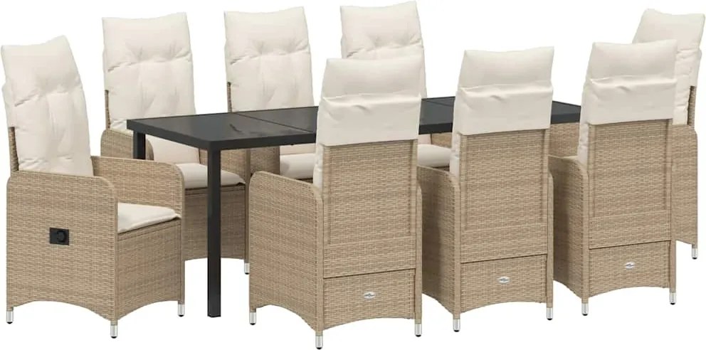 vidaXL Set de masă pentru grădină cu pernă 9 pcs Bej poliratan