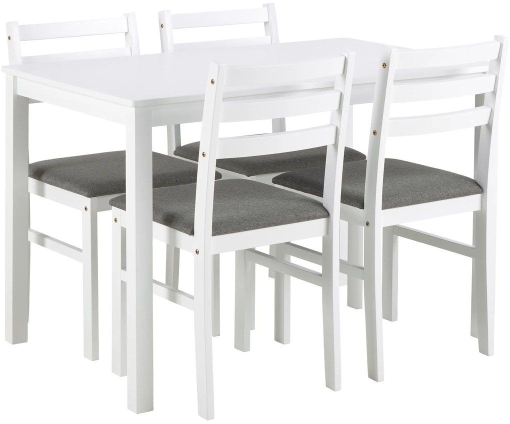 MAZZONI EXPORT Set TORINO masă + 4 scaune Alb/Gri deschis (material Sawana 21) - SET DE LEMN PENTRU BUCĂTĂRIE/SUFRAGERIE