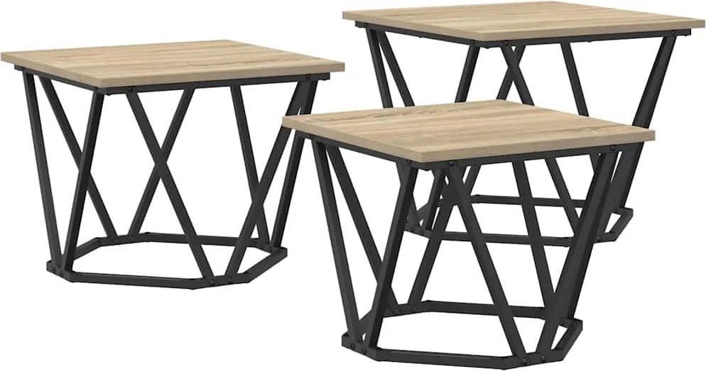 vidaXL Masă de cafea 3 pcs Stejar Sonoma Lemn ingineresc și oțel