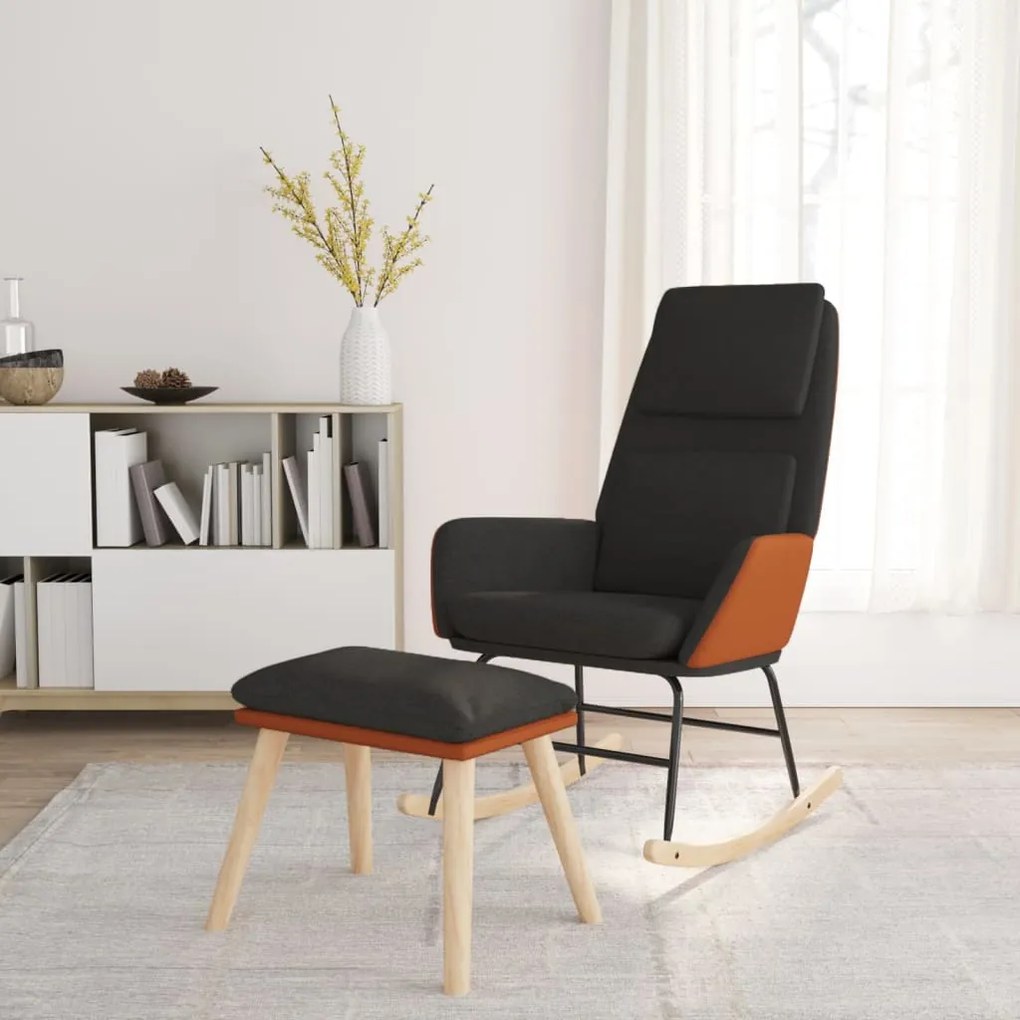 3097796 vidaXL Scaun balansoar cu taburet, negru, textil