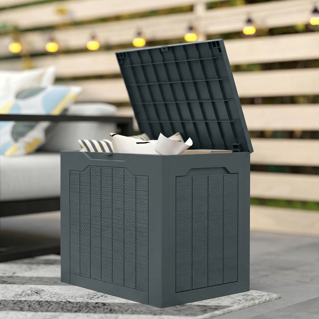 Outsunny Cufăr de Grădină cu Mânere, Container pentru Unelte Impermeabil, 56x41x50 cm, Gri Închis | Aosom Romania