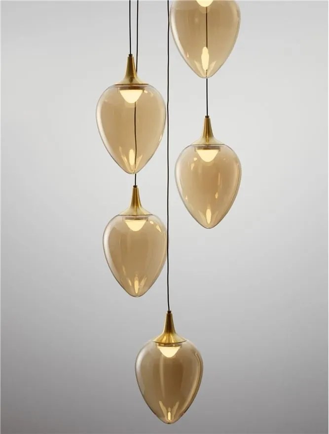 Lustra moderna cu 5 pendule LED, Metal, Sticla, Champaign, Nali