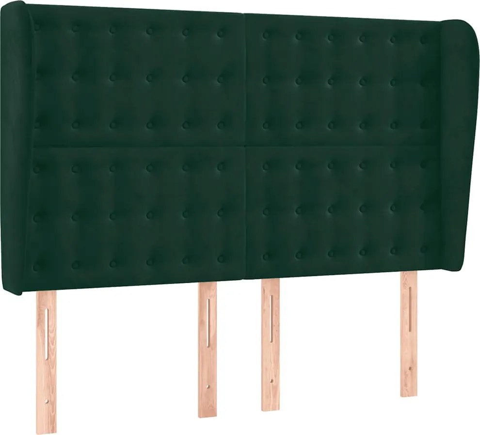 vidaXL Tăblie pat cu aripioare verde închis 147x23x118/128 cm catifea