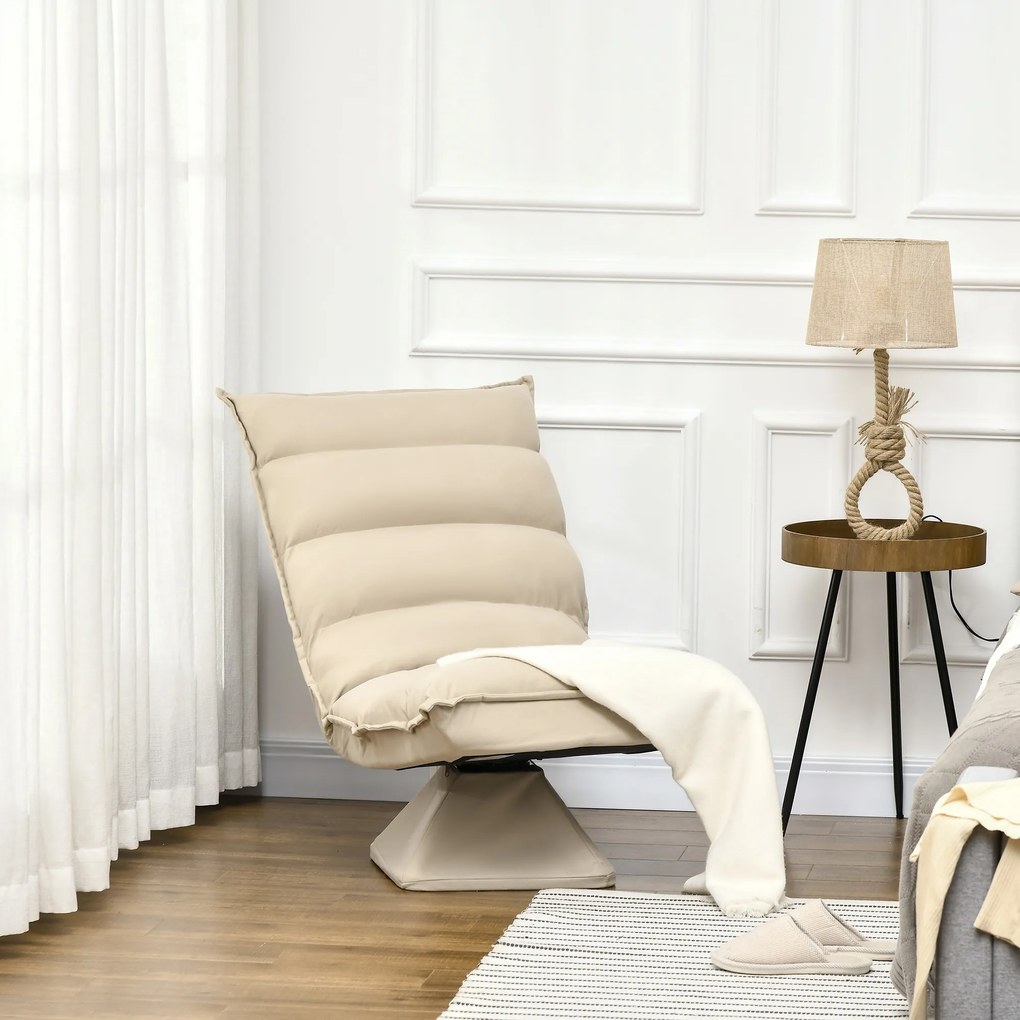 Fotoliu Relax din material capitonat cu pivotare la 360°, fotoliu rabatabil pe 3 nivele cu cadru din otel 62x62x95cm, bej HOMCOM | Aosom Romania