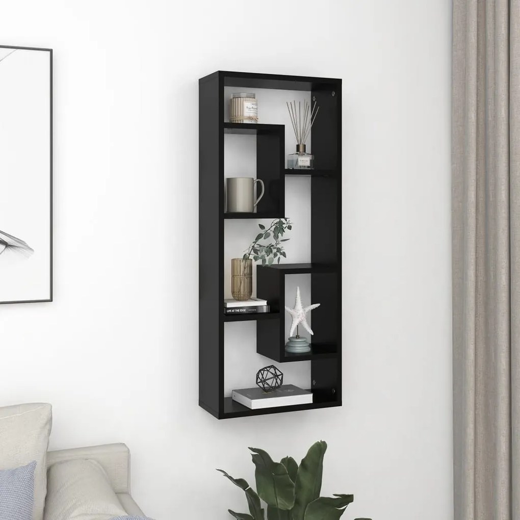 vidaXL Raft de perete, negru, 36x16x90 cm, lemn prelucrat