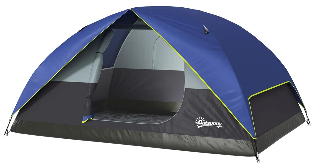 Outsunny Cort de camping 2-4 persoane, cort dôme familial impermeabil, cu fereastră, 2 buzunare, sac de transport, albastru închis | Aosom Romania