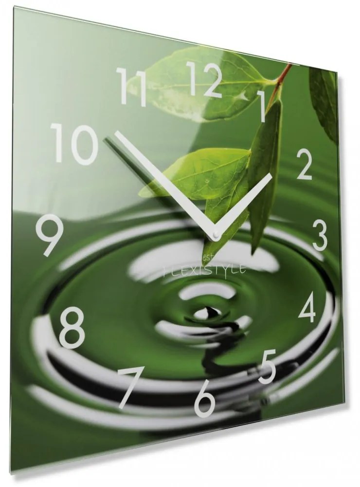 Sticlă decorativă cu ceas verde natural imprimat , 30 cm
