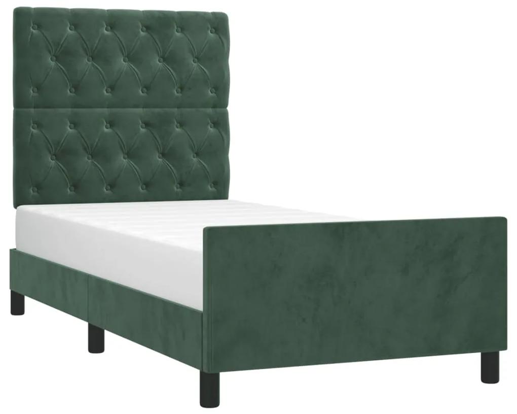Cadru de pat cu tablie, verde inchis, 80x200 cm, catifea Verde inchis, 80 x 200 cm, Design cu nasturi