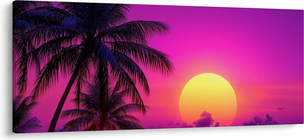 Tablou - Apus violet cu palmier (120x50 cm)