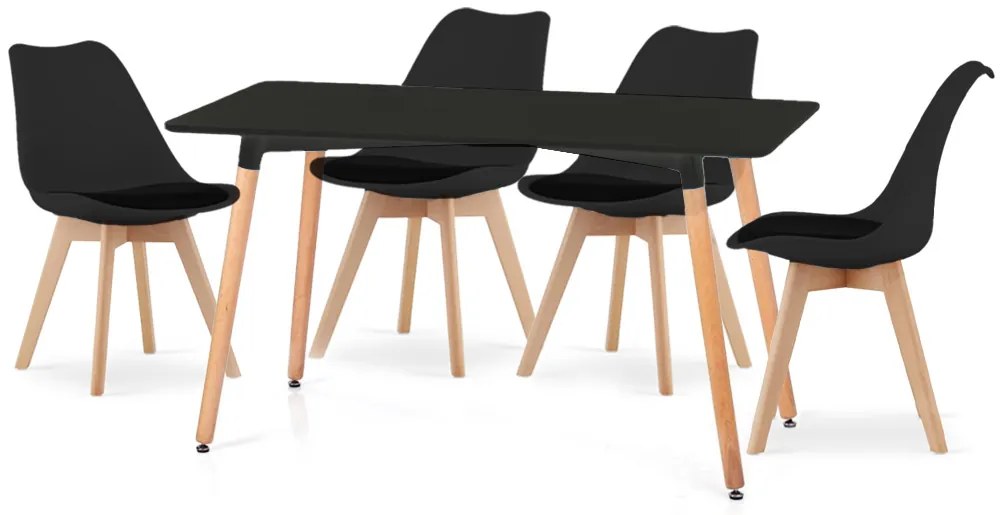 Set de sufragerie negru 1 + 4, masa BERGEN 120 + scaune BALI MARK