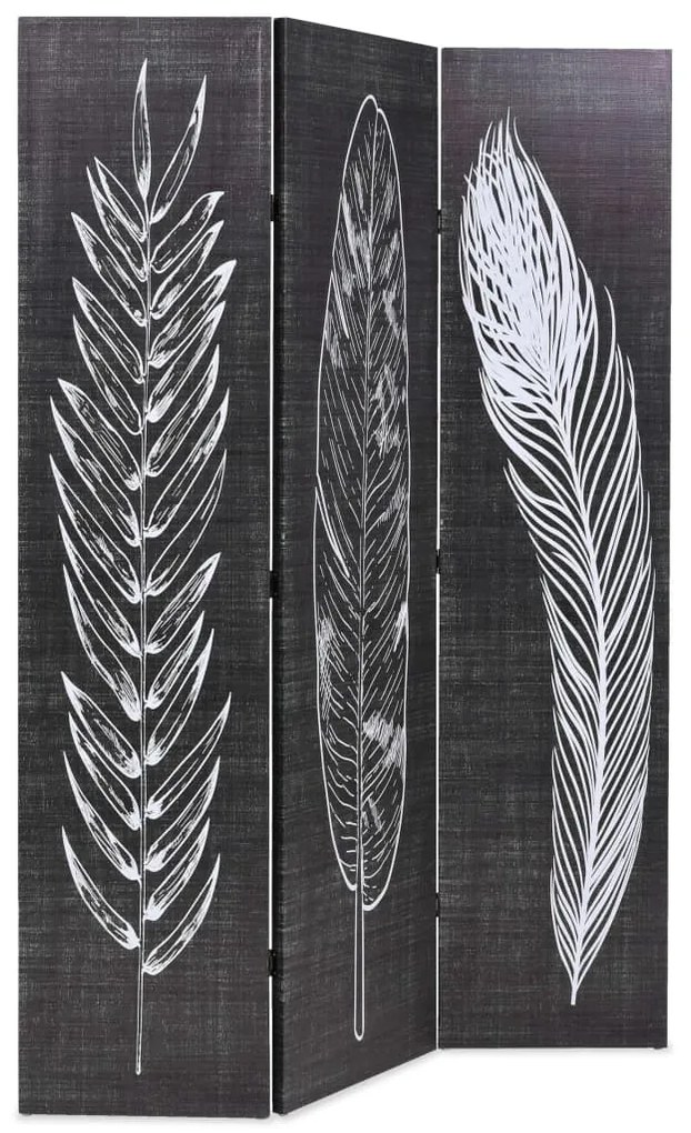 245889 vidaXL Paravan cameră pliabil, negru&alb, 120 x 170 cm, imprimeu pene