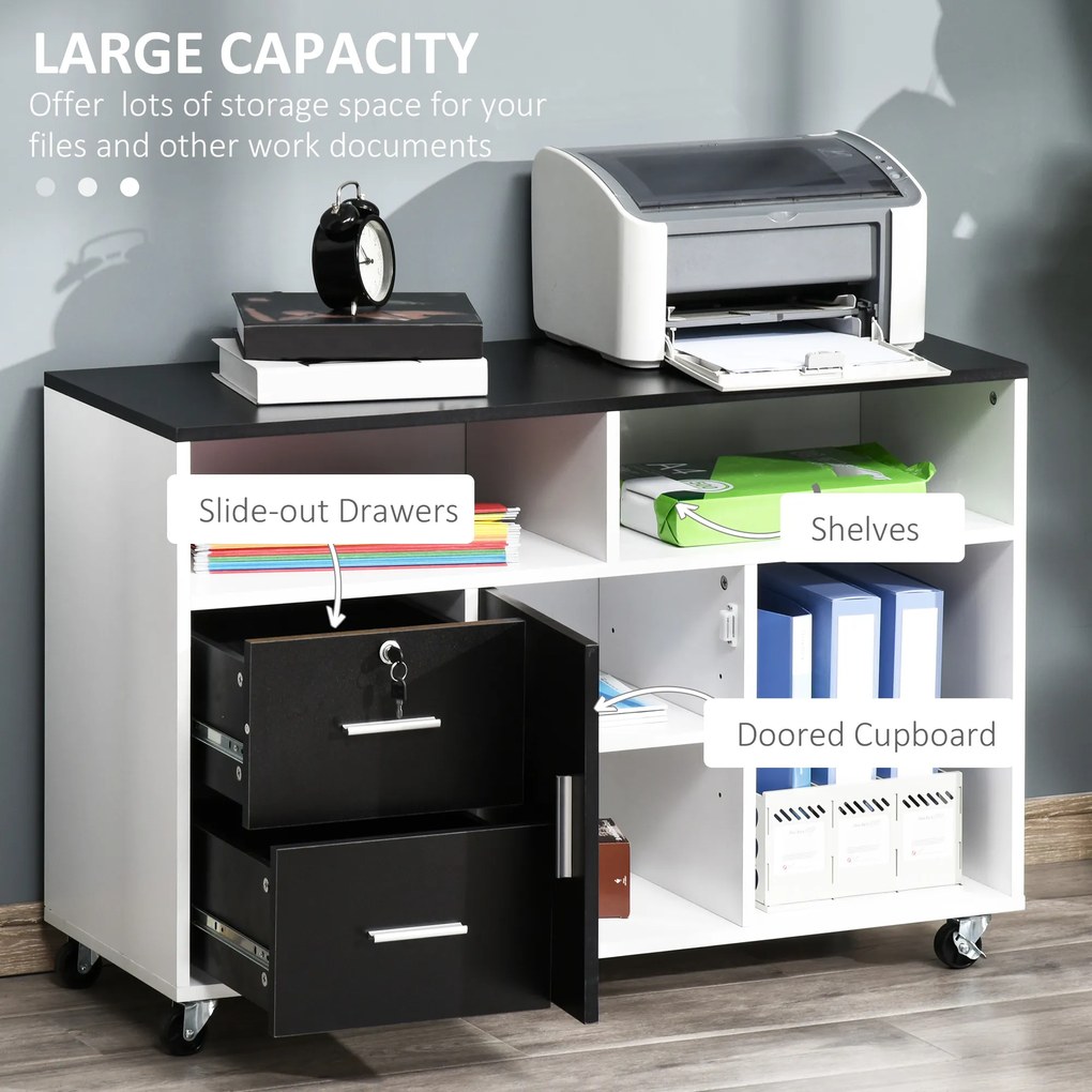 HOMCOM Suport Imprimantă cu Sertare Dulapior Multifuncțional Spațiu de Stocare pentru Birou și Acasă Design Modern Alb | Aosom Romania