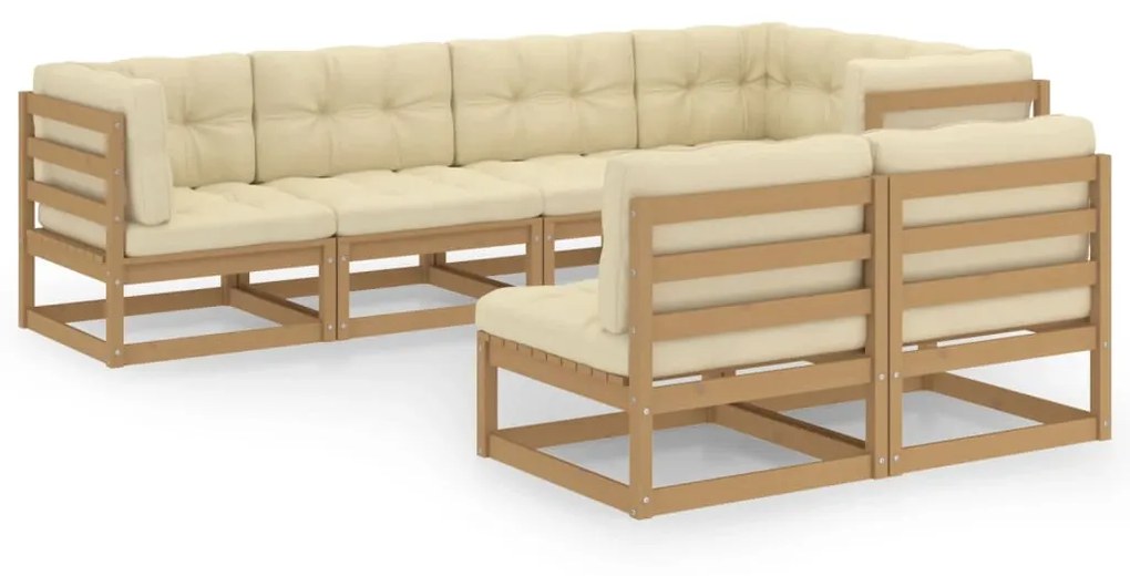 3076657 vidaXL Set mobilier de grădină cu perne, 7 piese, lemn masiv de pin