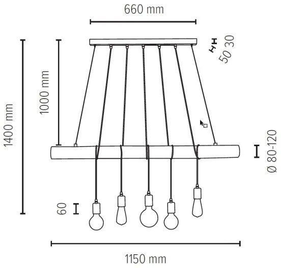 Lustră pe cablu Spot-Light 69314504 TRABO 5xE27/60W/230V