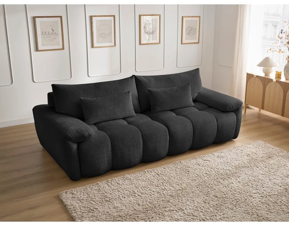 Canapea neagră cu tapițerie din chenille 264 cm Ivane – Bobochic Paris