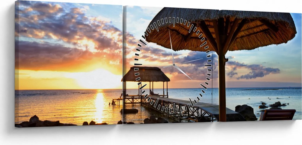 Tablou - Apus de soare în Mauritius (cu ceas) (90x30 cm)