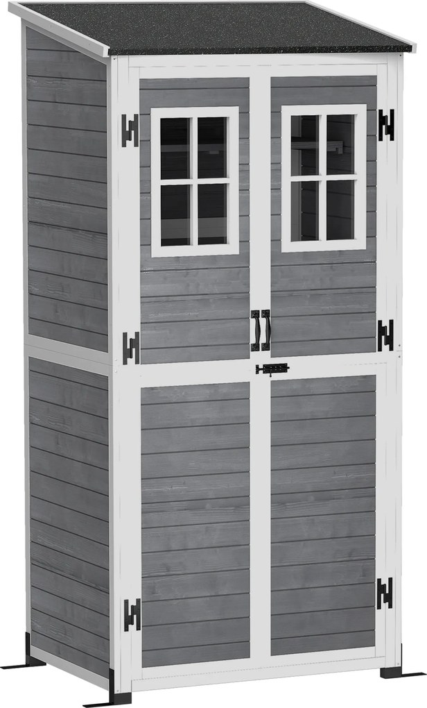 Outsunny Magazie pentru depozitare în grădină, magazie pentru unelte cu 2 ferestre, țăruși pentru ancorare, acoperiș din asfalt, 91 x 69 x 192 cm, lemn de brad, Gri deschis | Aosom Romania