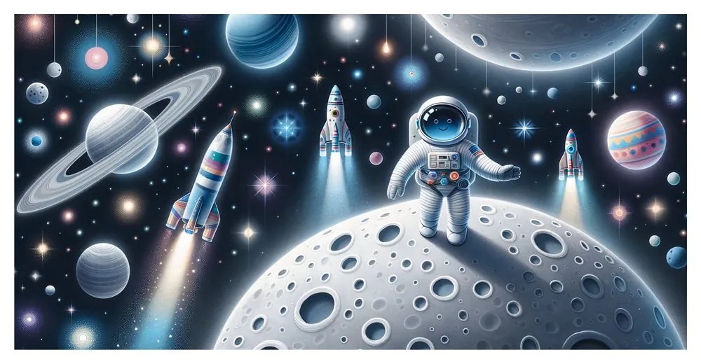 Tablou cosmonaut printre planete
