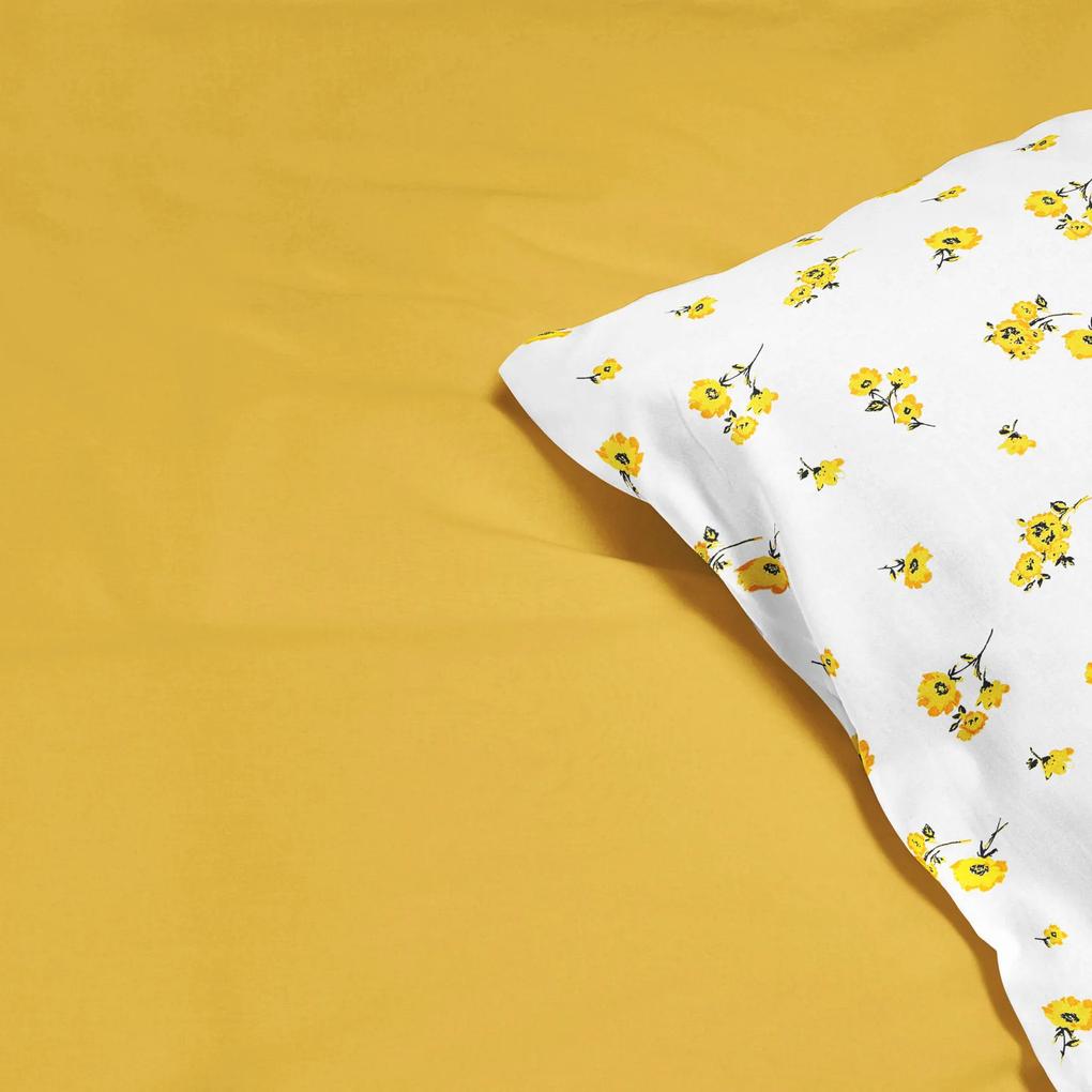 Goldea lenjerie de pat din 100% bumbac duo - flori galbene cu galben-miere 140 x 200 și 50 x 70 cm